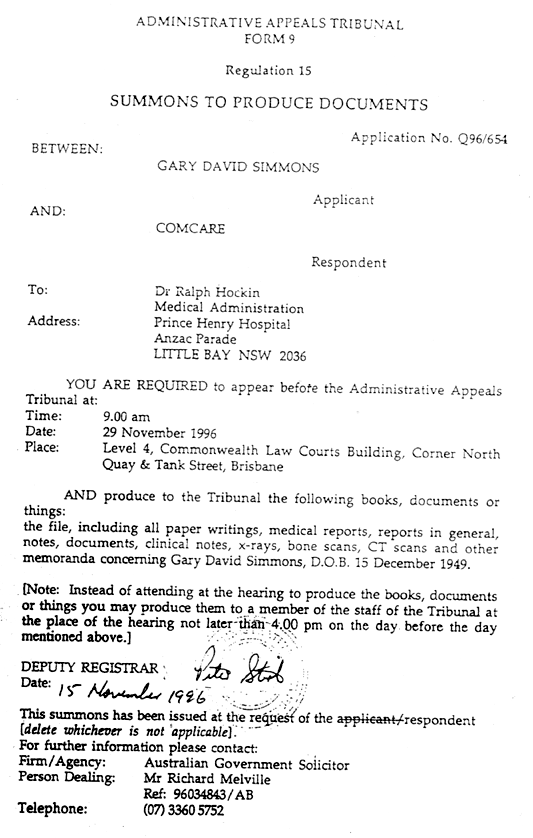 Summons issued to wrong Hospital as proven by documents further below