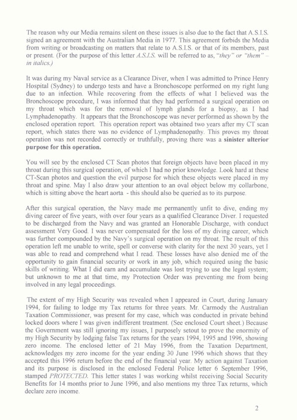 Letter to Australian Prime Minister John Howard concerning denial of Civil and Human Rights - 15/09/2003 - page 2